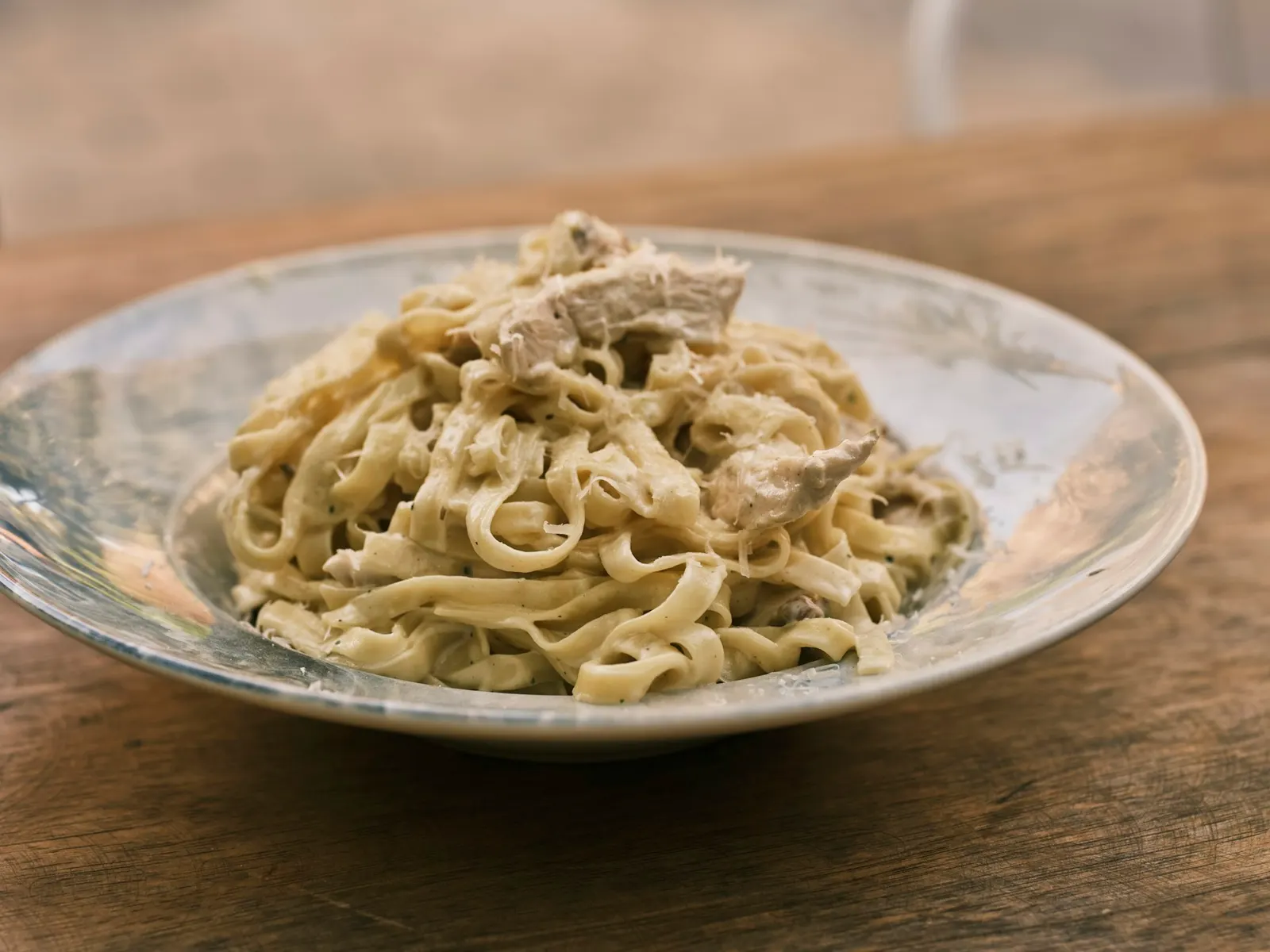 Fettuccine with creamy cottage cheese alfredo sauce