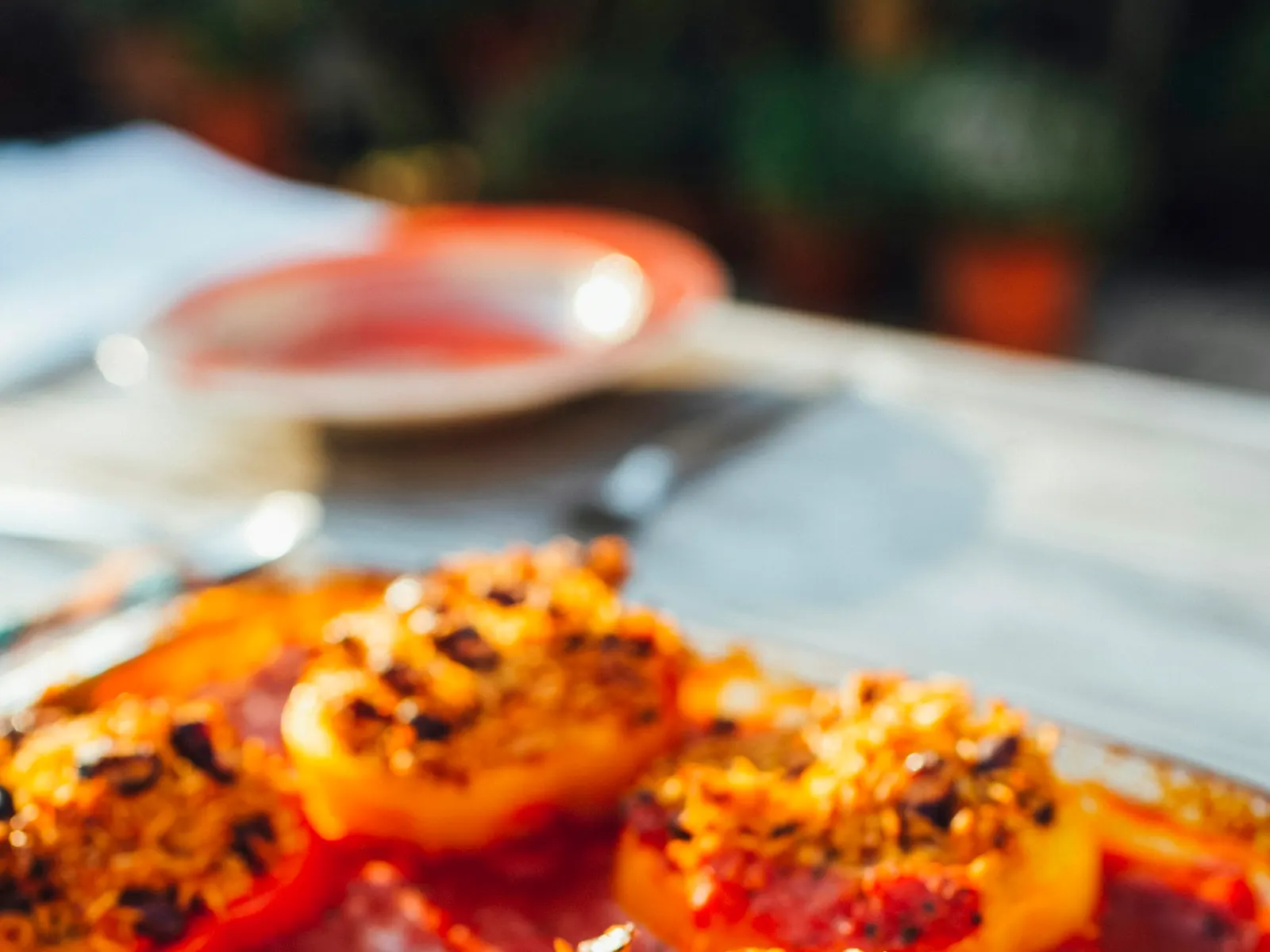 Baked turkey stuffed peppers with melted cheese